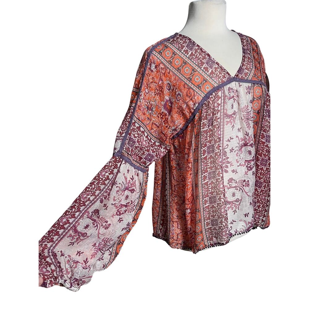ANTHROPOLOGIE MAEVE Women’s Boho Latona Silk Peasant Printed Top - Picture 4 of 6